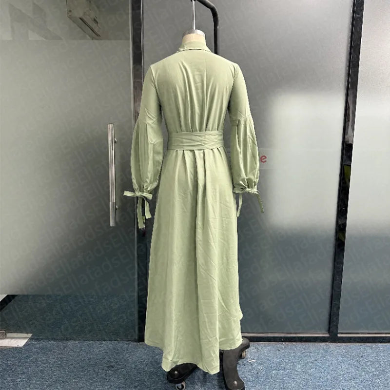 Casual Summer Dress With Turn Down Collar And Pockets for Women