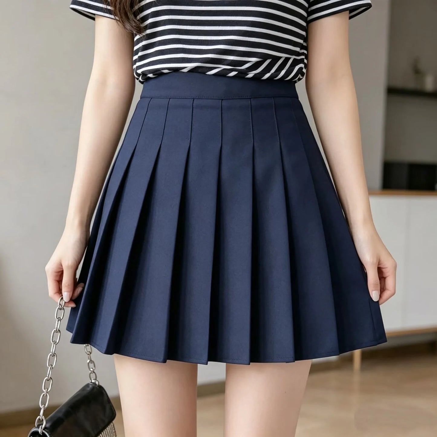 White High Waist Pleated Mini Skirt With Built In Shorts For Women