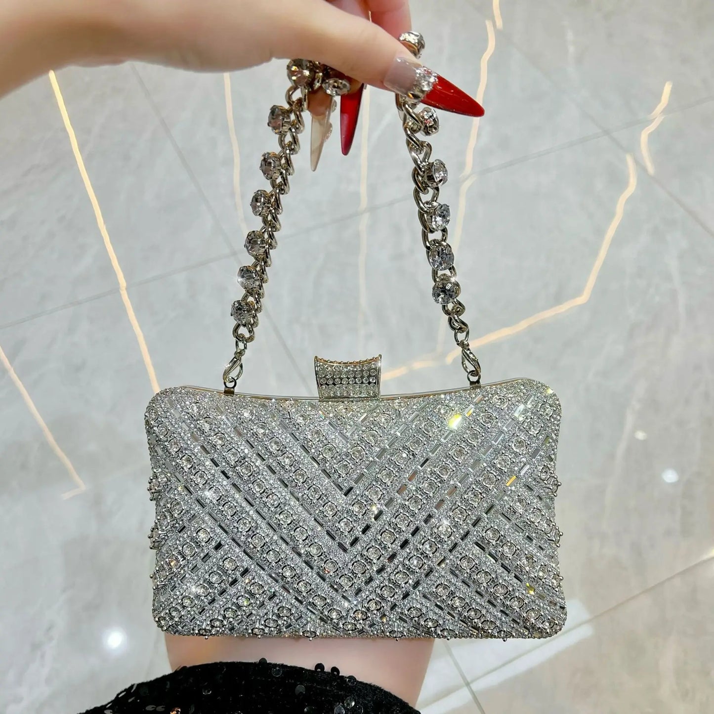 Dinner Fashion Women's Bag Luxury Brand Fashion Diamond-encrusted Women's Shoulder Bag High Quality Chain Shiny Women's Handbag
