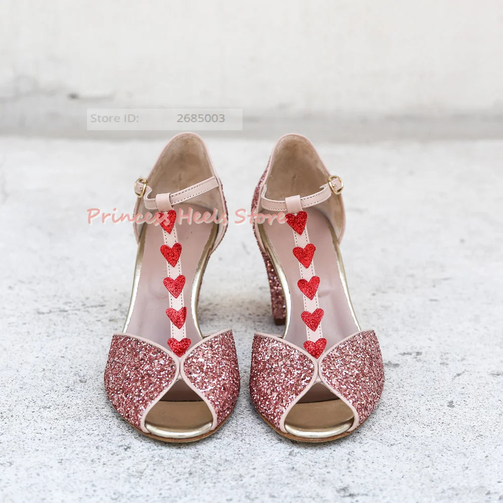 Sequined Peep Toe T-Strap With Ankle Buckle Straps Sandals for Women