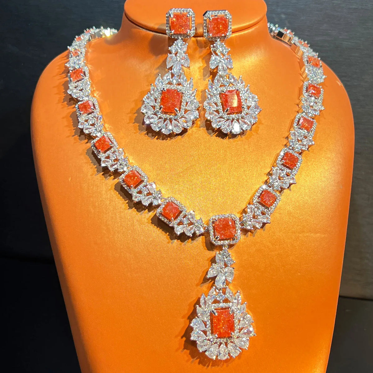 Multicolor Flower Zircon Necklace and Earring Set for Women