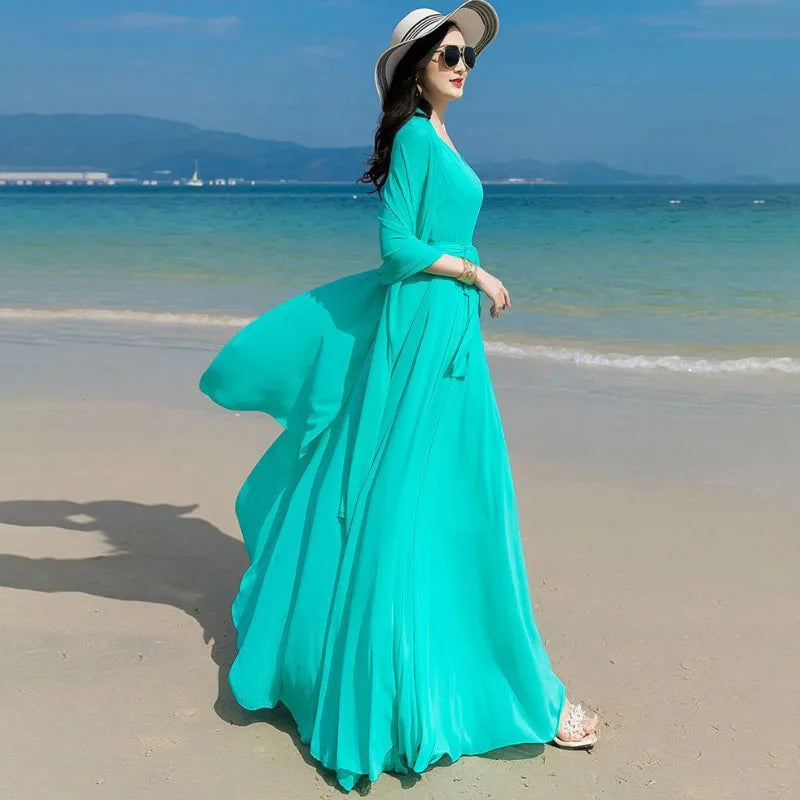 Plus Size Chiffon High Waist Maxi Dress