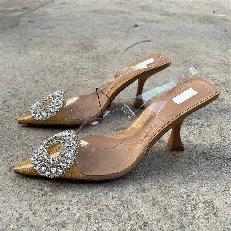 Crystal Pointed Toe High Heel Slingback Sandals for Women