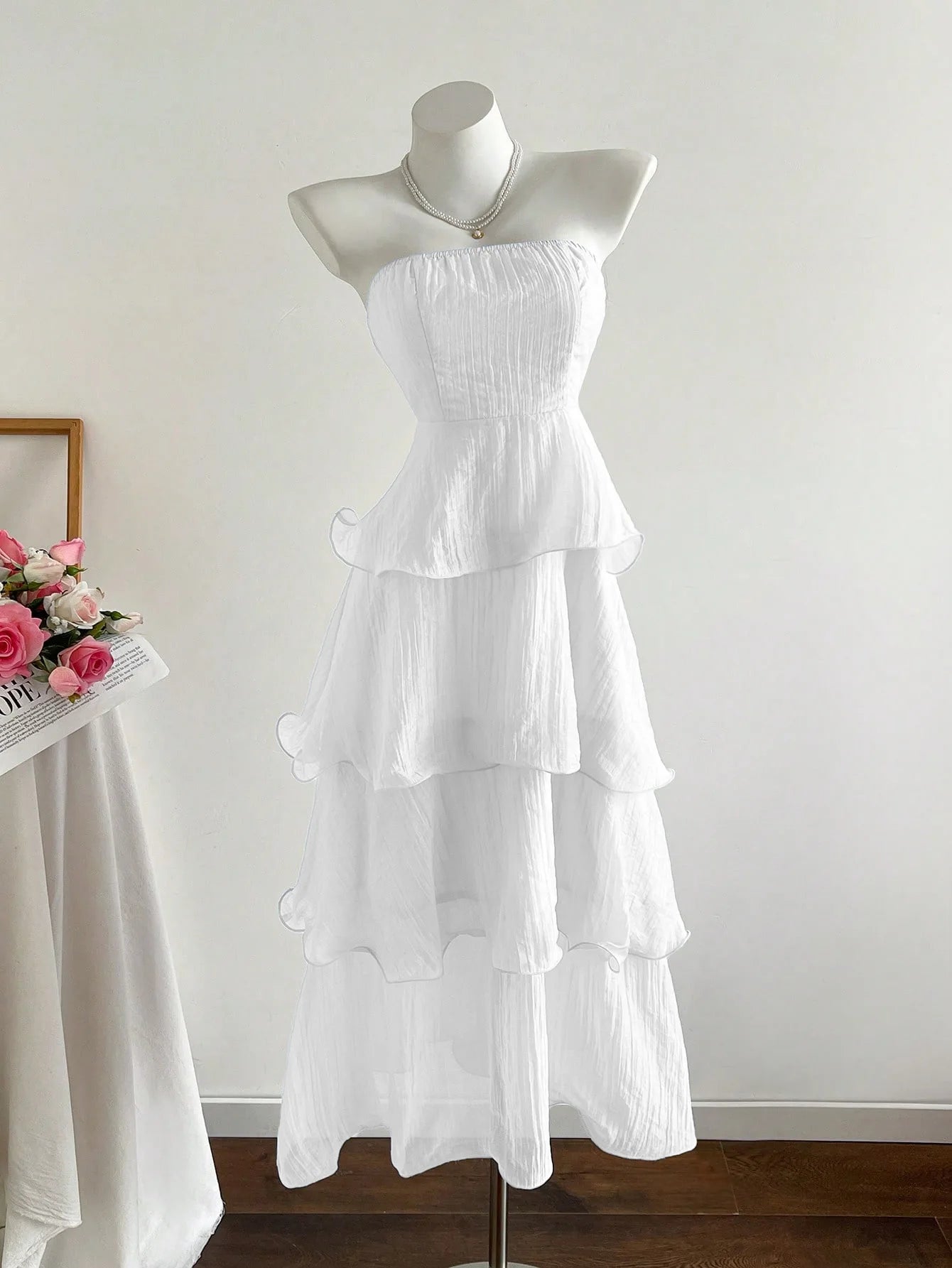 Solid Color Tube Top Layered Elegant Maxi Dress for Women