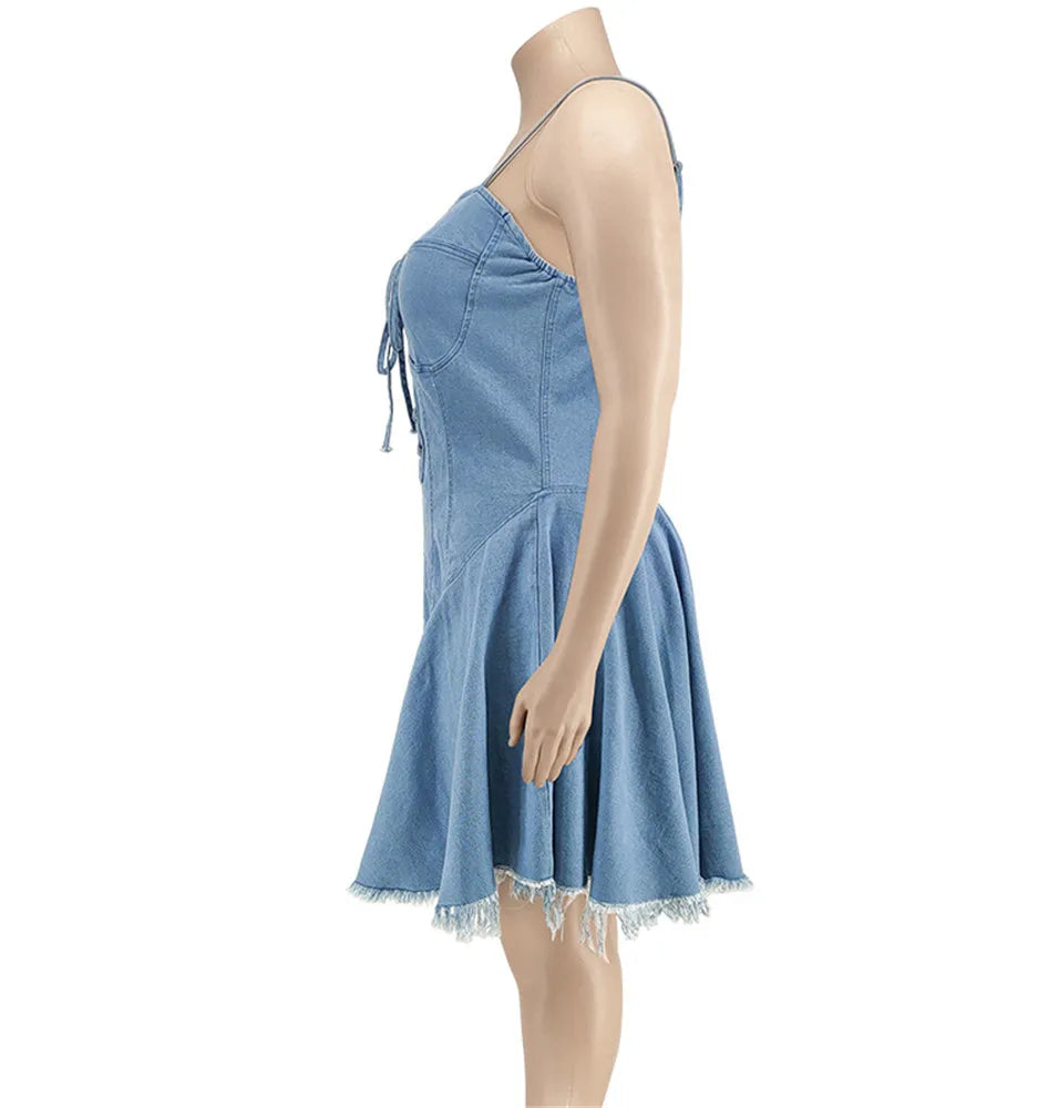 Wmstar Women's Dress Plus Size Xl-5xl Summer Clothing Striped Denim Streetwear Badage Mini Dresses 2022 Wholesale Dropshipping