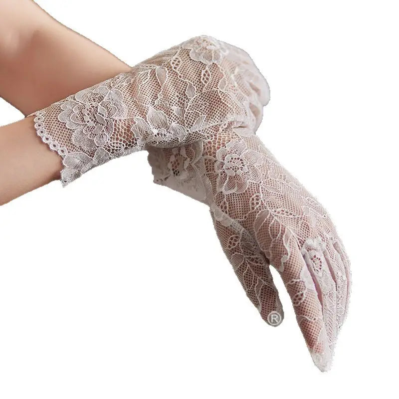 Floral Embroidered Bridal Tulle Gloves