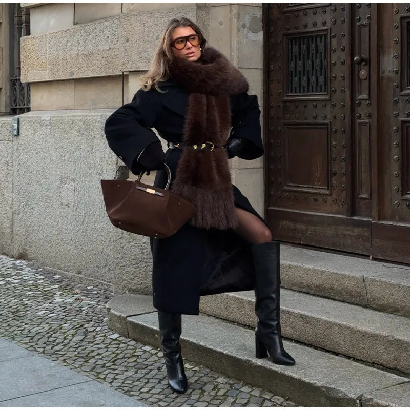 Long Thick Plush Faux Fur Scarf With Fringe for Women