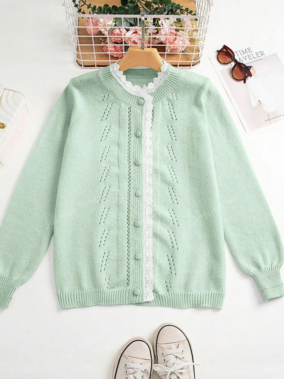 Loose Fit Hollow Out Knit Cardigan Sweater for Women