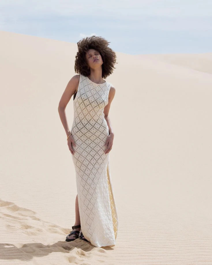 Sexy Cut Out Slit Knit Mesh Swimsuit Cover Up Pareo Tunic 2025 Summer Beach Maxi Dress Bikini Cover-ups Women Beachwear A2318