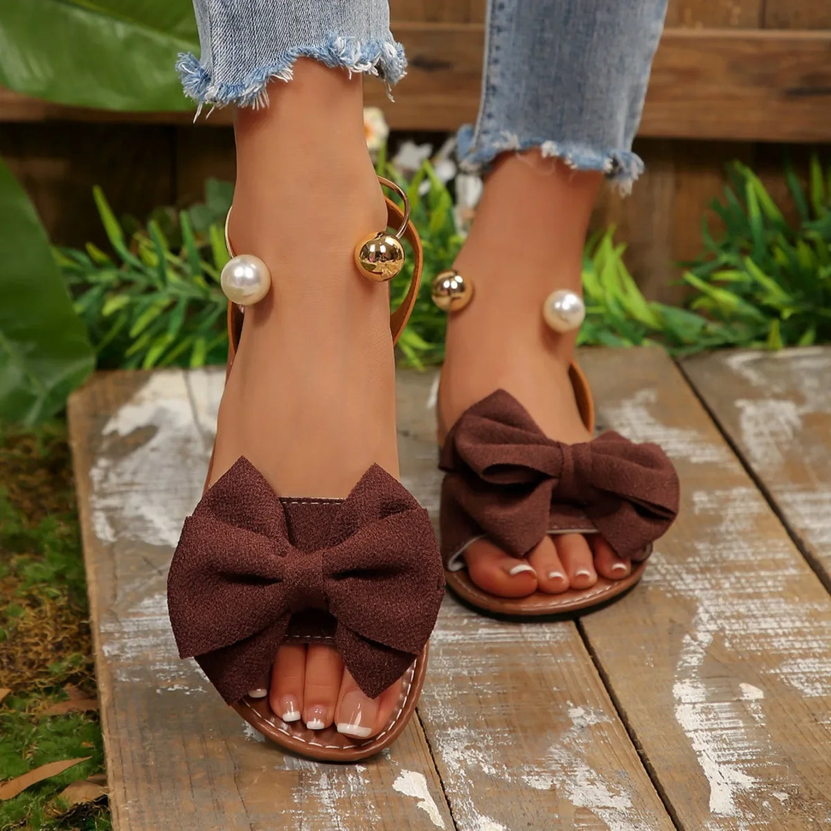 Lightweight Casual Beach Bow Tie Flat Sandals for Women