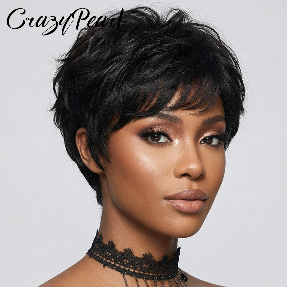 Layered Pixie Cut Human Hair Lace Front Wig for Women