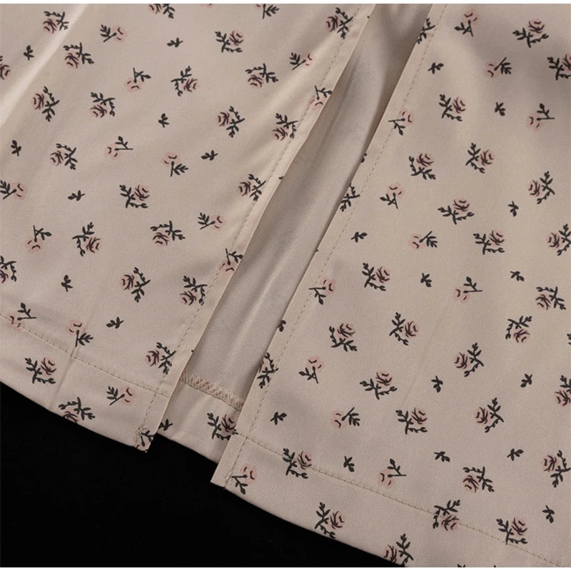 V Neck Button Lantern Sleeve Print Waistband Dress for Women