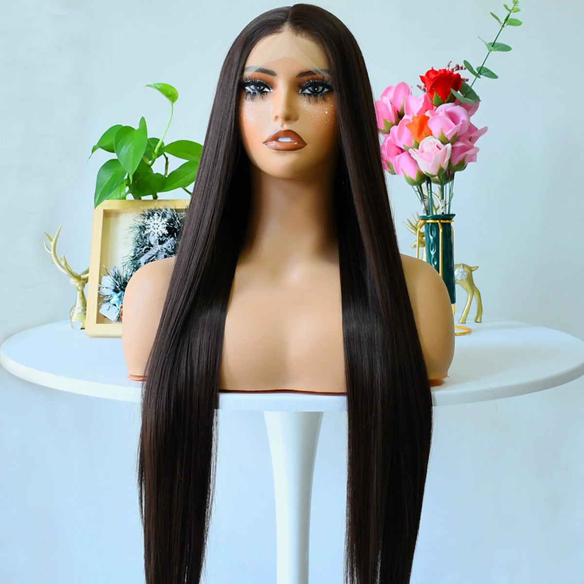 Grey Straight Lace Front Wig With Preplucked Hair for Women