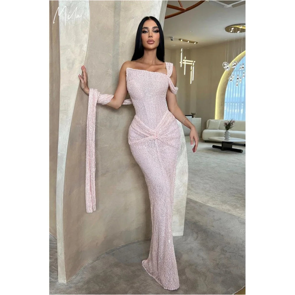Beaded Pleats Strapless Evening Gown