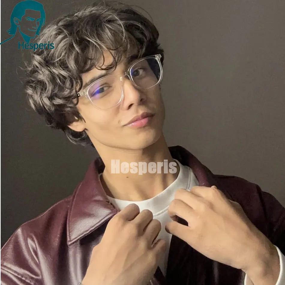 Glueless Short Curly Lace Front Wig In Natural Black For Men