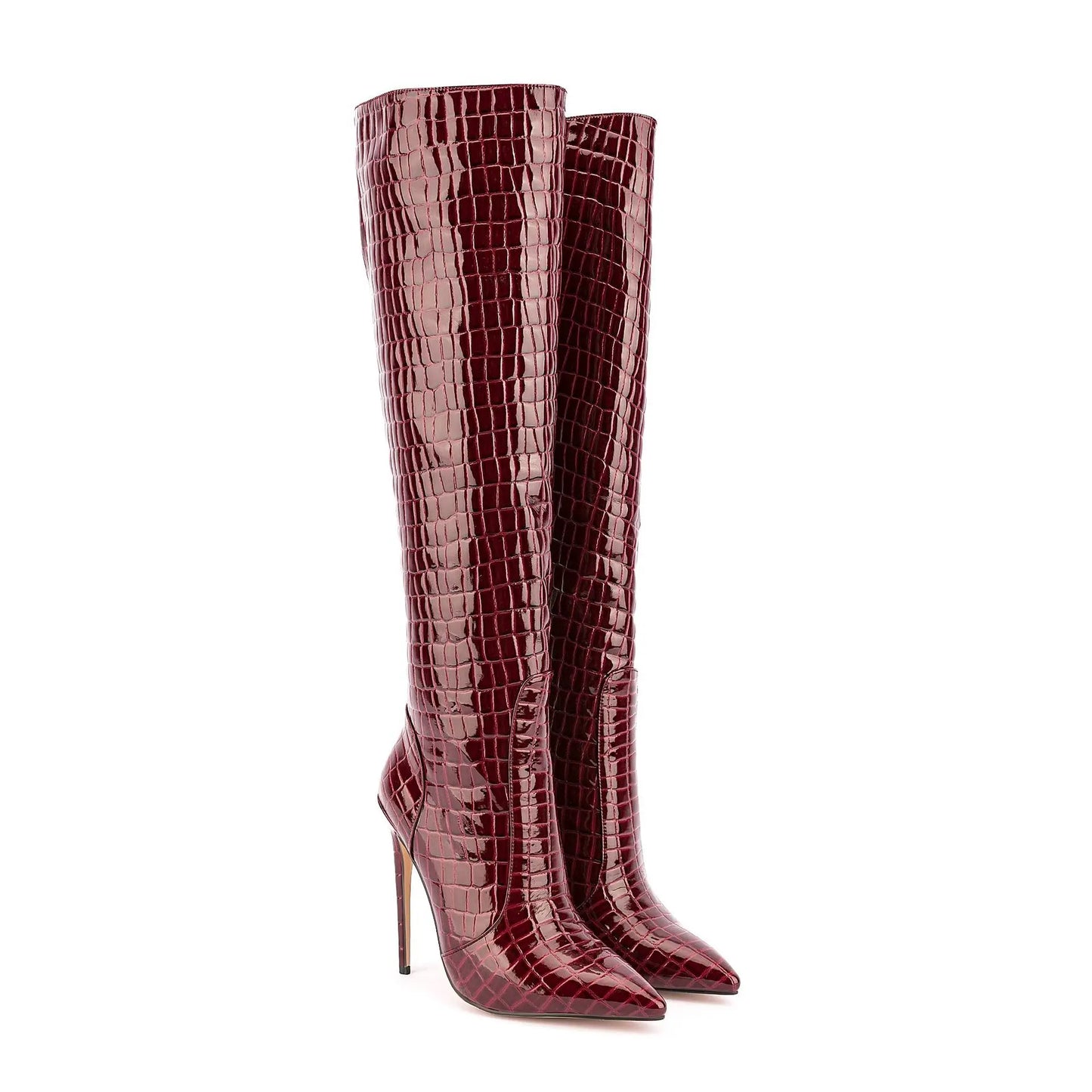 Wine Red Knee High Boots