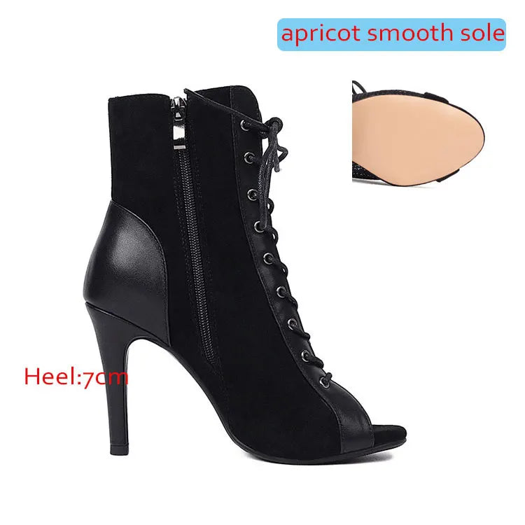 Thin Heel Latin Dance Ankle Boots With Zip for Women