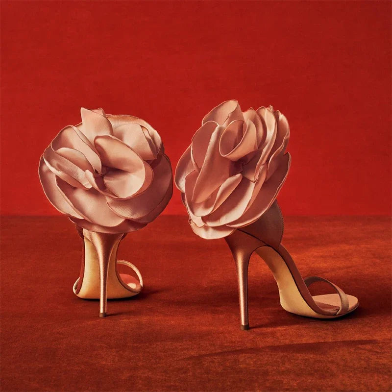 Floral Round Toe Slim Heel Party Sandals for Women