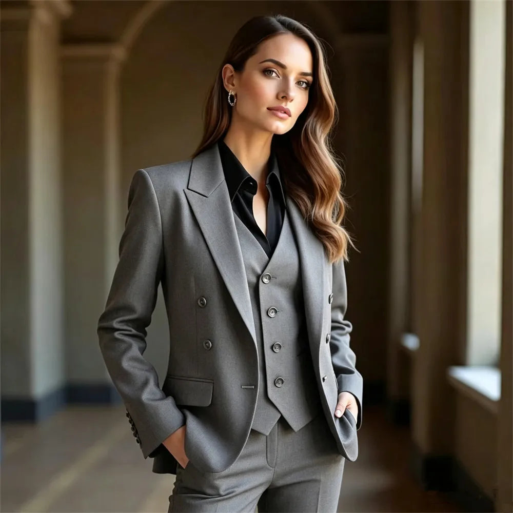 Black 3-Piece Women's Suit Women Tuxedo Suit Blazer Dress Prom Slim Fit Formal Office Lady Blazer Set (Jacket+Vest+Pants)