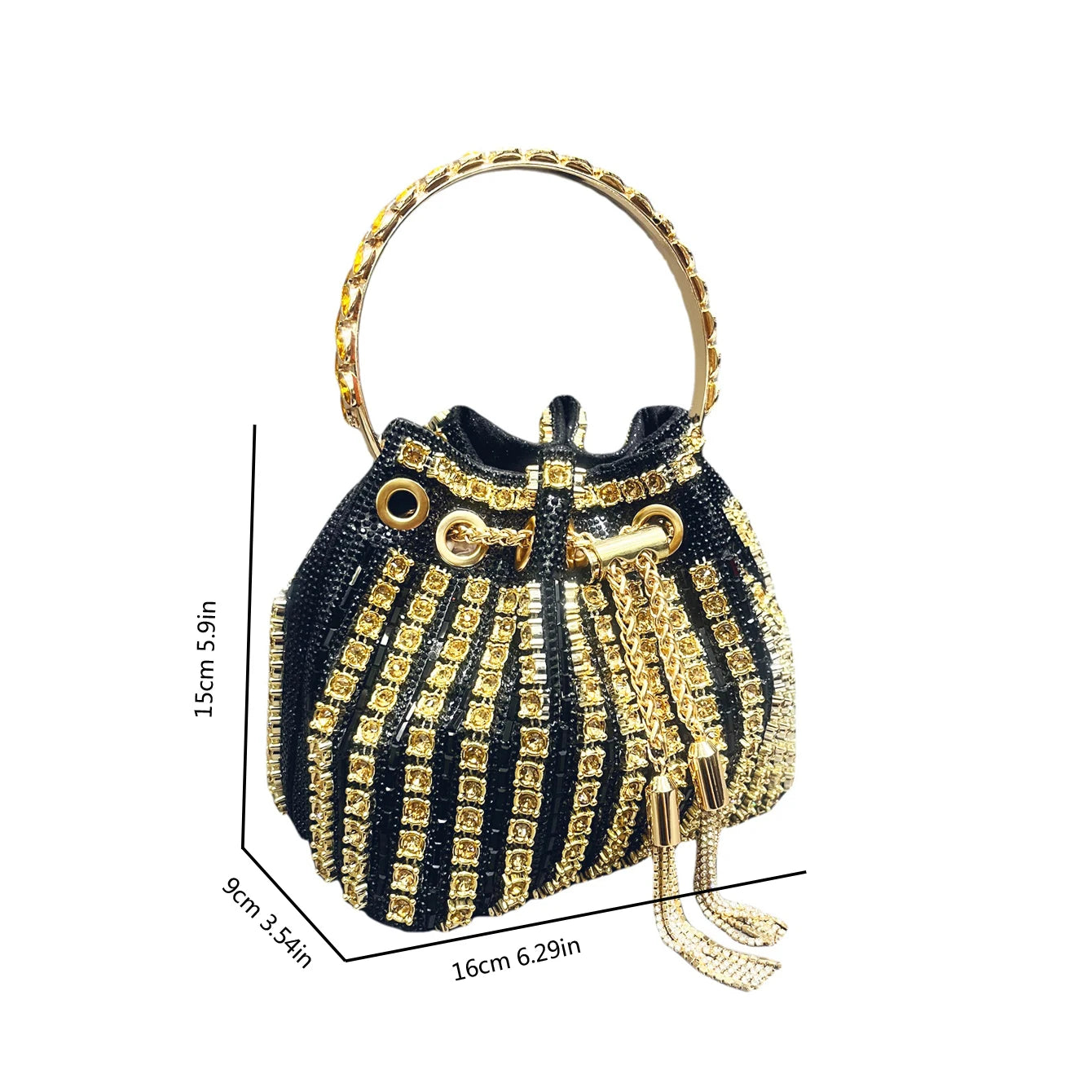 Luxury Designer Evening Bags for Women Bucket Clutch Shoulder Bag with Crystal Rhinestone for Banquets