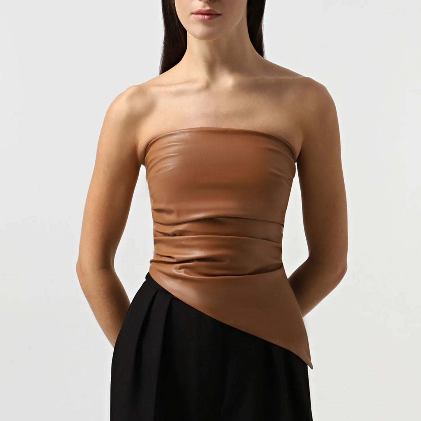 Zippered PU Leather Tube Top