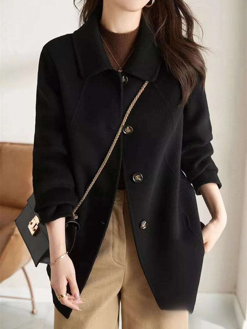 Women's Wool & Blends Coat Long Plain Ladies Jackets Loose Sleeve Casual Cheap Trendy Fashion 2025 Single Medium Outerwears Hot