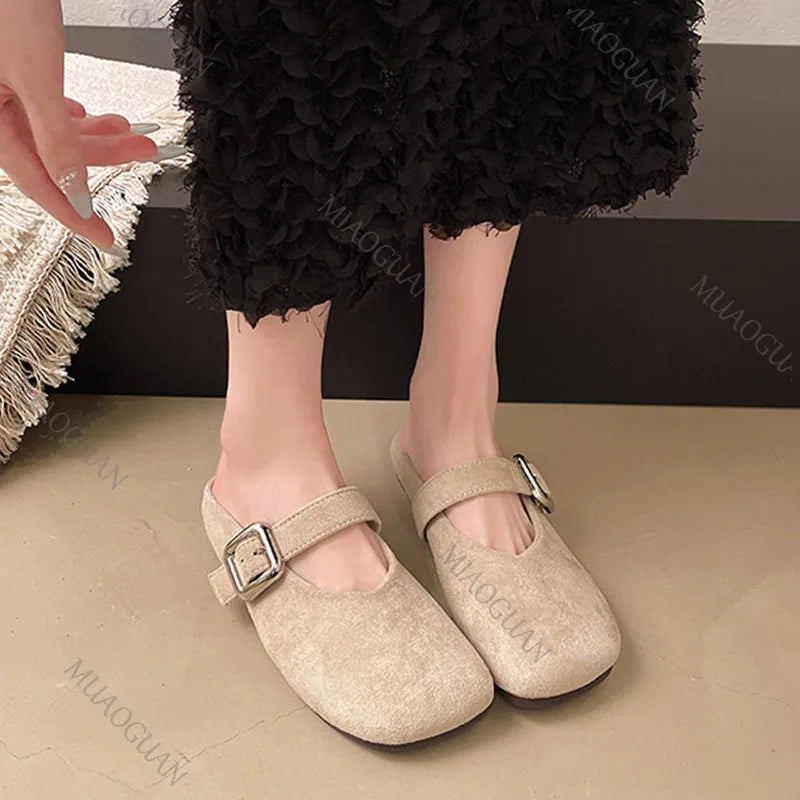 Square Toe Slip On Comfortable Flat Slides For Women