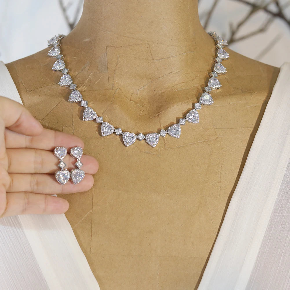 Pink Heart Crystal Necklace And Earring Set For Women