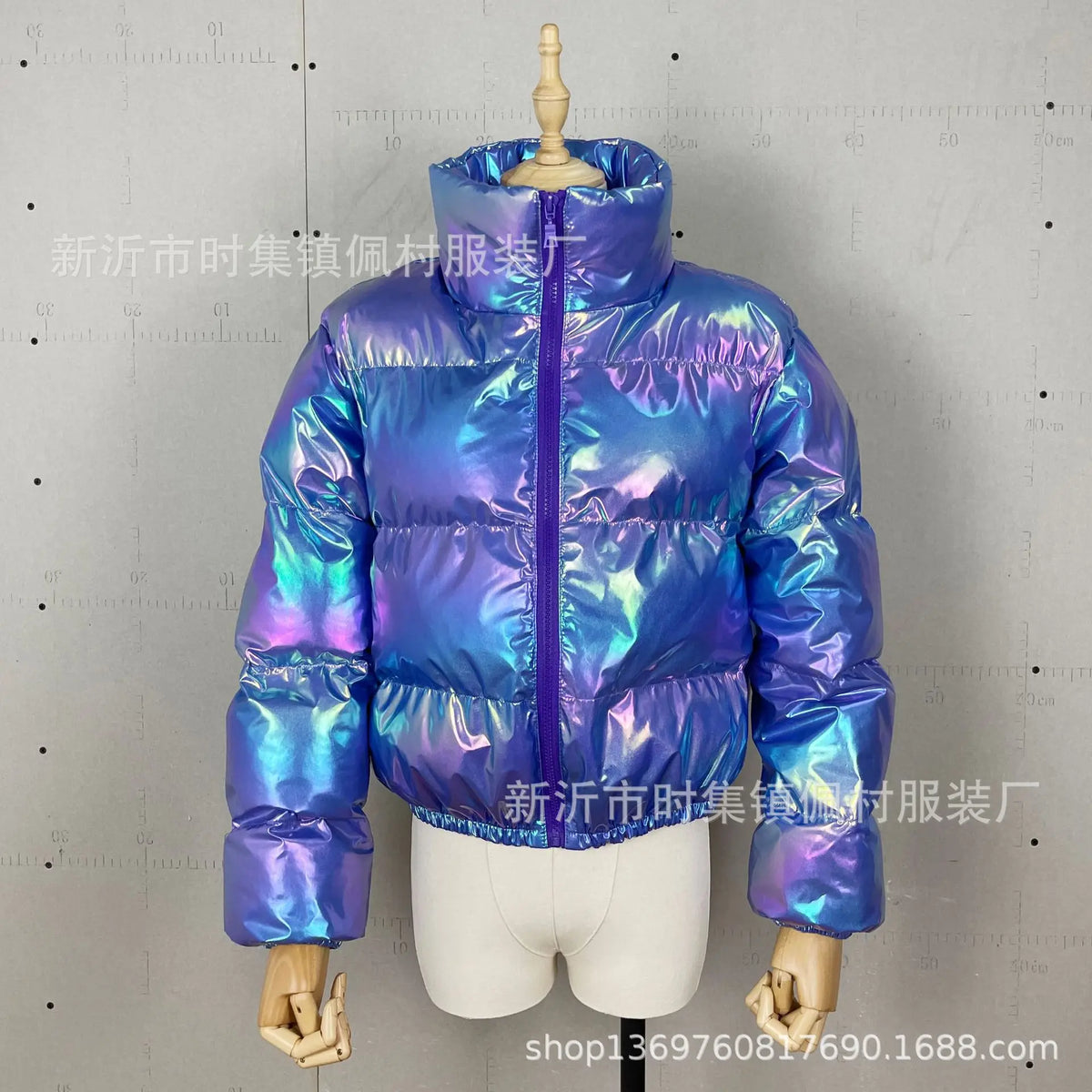 Shiny High Neck Cropped Winter Puffer Jacket for Women