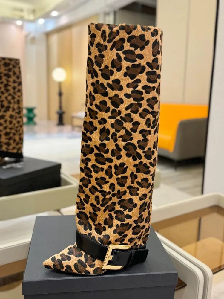 Pointed Toe Knee-High Boots With Belt Buckle for Women