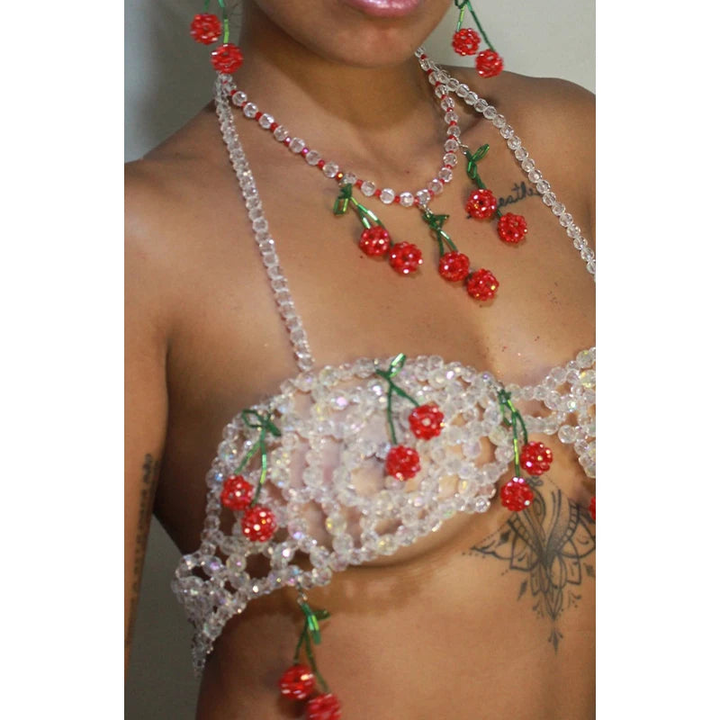 Handmade Gemstone Crystal Body Chain Bikini Top For Women
