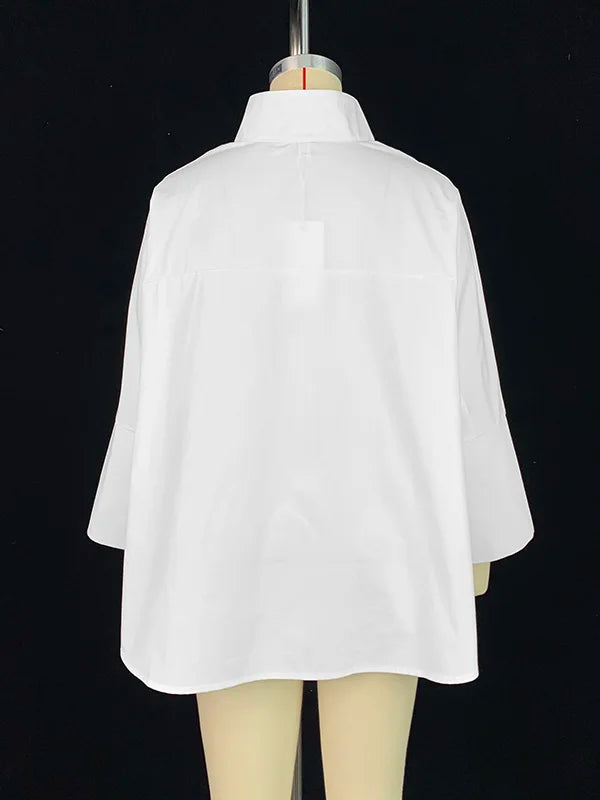 Beautyblue Women's Ubran Blouses White Shirts Tops Fashion Cotton Stand Collar Loose Long Sleeves Buttons Simple Women Clothing