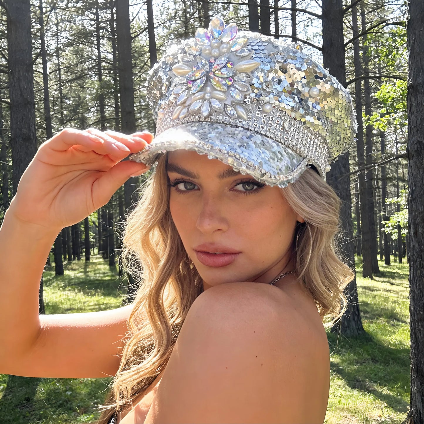 Black Luxury Steampunk Rhinestone Baseball Cap for Women