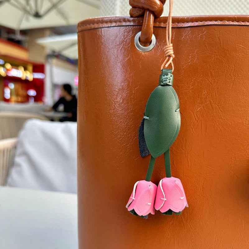 New Tulip Bag Pendant Fashion Creative Design High Quality Leather Keychain Simulation Flower Simple Versatile Pendant Decorate