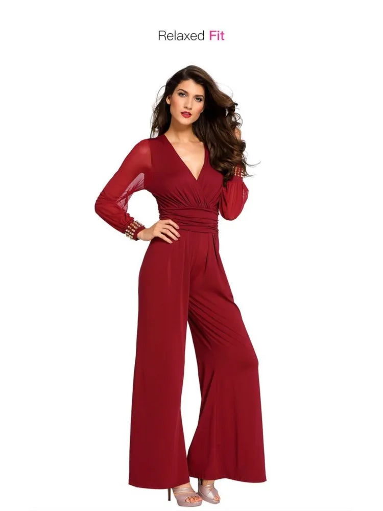 Deep V Neck Lace Lantern Jumpsuit