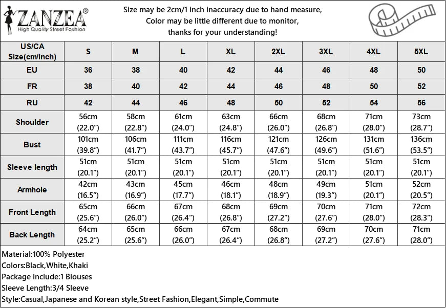 ZANZEA Fashion Lapel V Neck Shirt Women Puff 3/4 Sleeve Blouse Office Casual Loose Solid Color Tops 2024 Summer Street Tunics