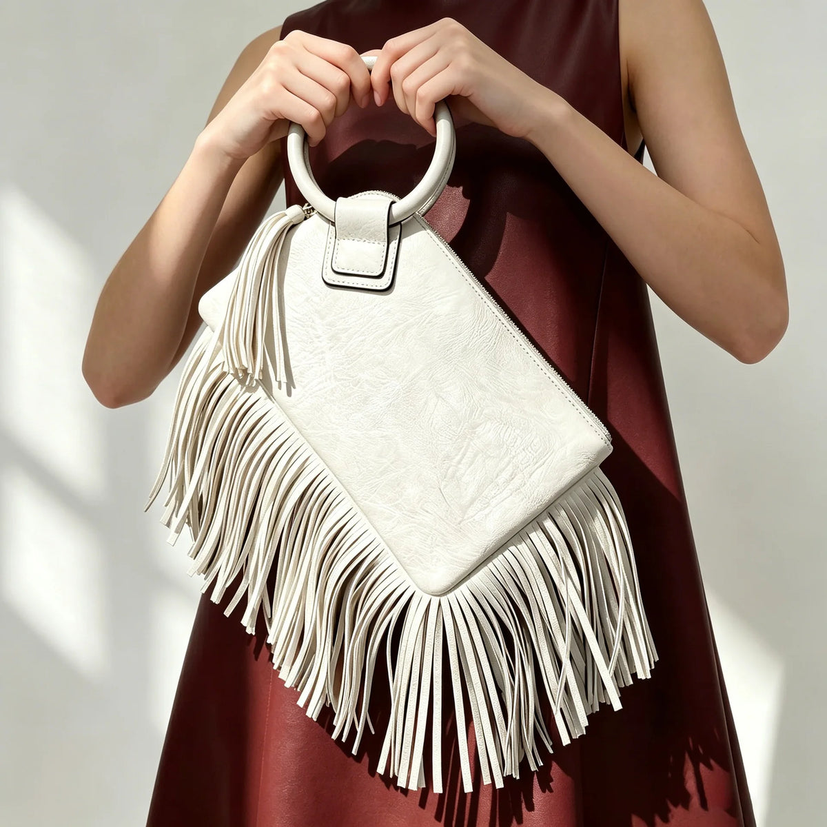 Vintage Tassel Fringe Zipper Clutch Handbag for Women