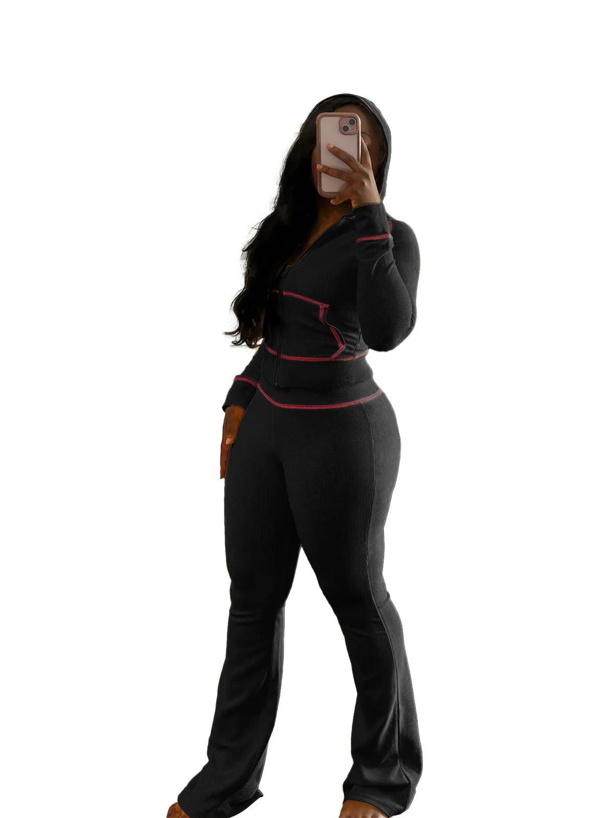 Hooded Long Sleeve Two Piece Matching Pants Set for Women
