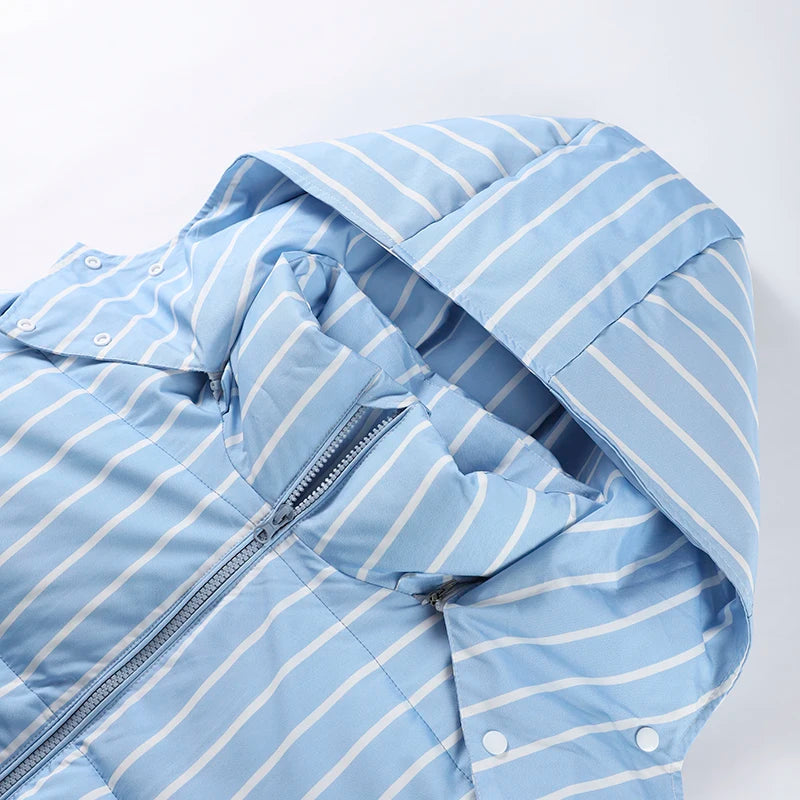 Striped Cotton Quilted Coat Single Breasted for Women