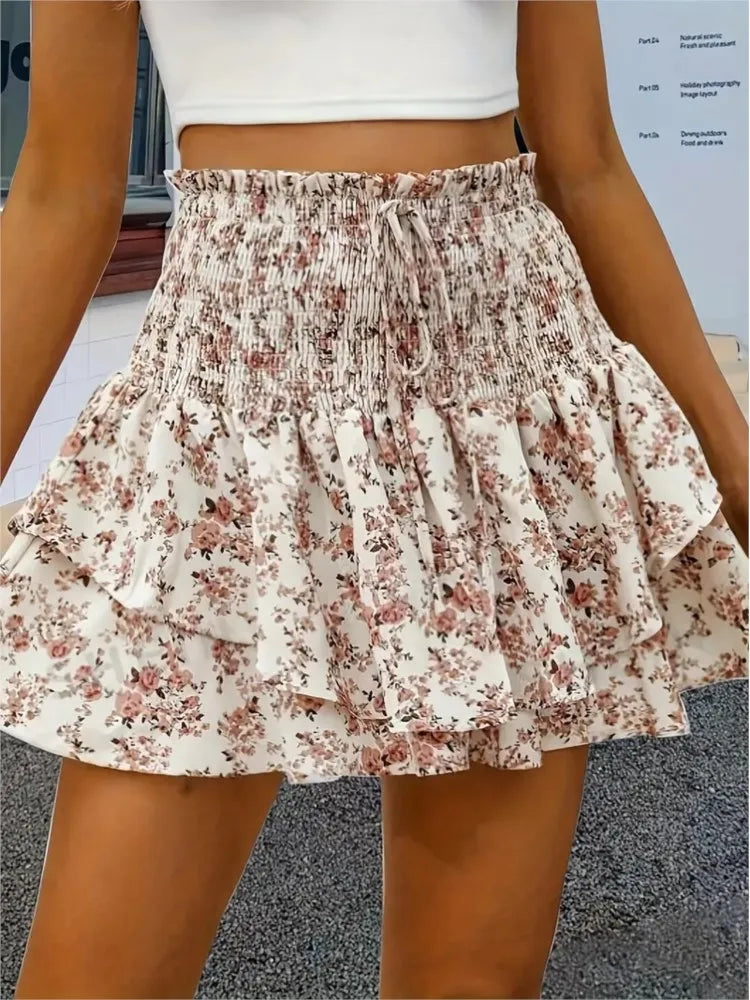 Boho Printed High Waist A Line Mini Skirt for Women
