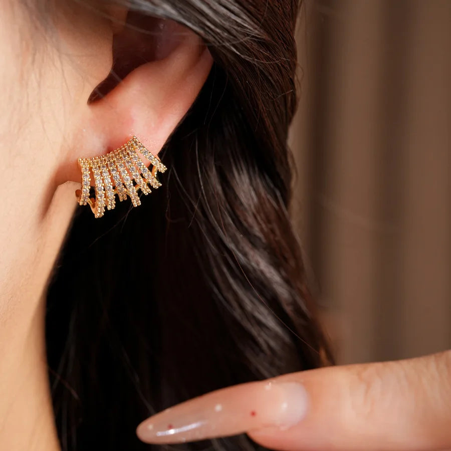 Gold Tone Curved Cubic Zirconia Earrings