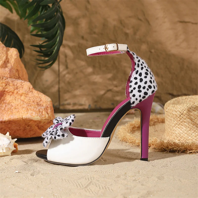 Polka Dot Bowknot Peep Toe Ankle Strap Sandals for Women