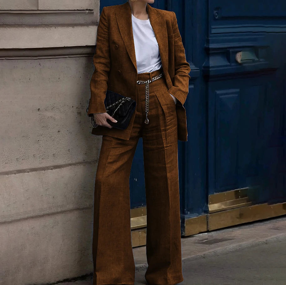 Double Breasted Classic Two Piece Suit Set for Women