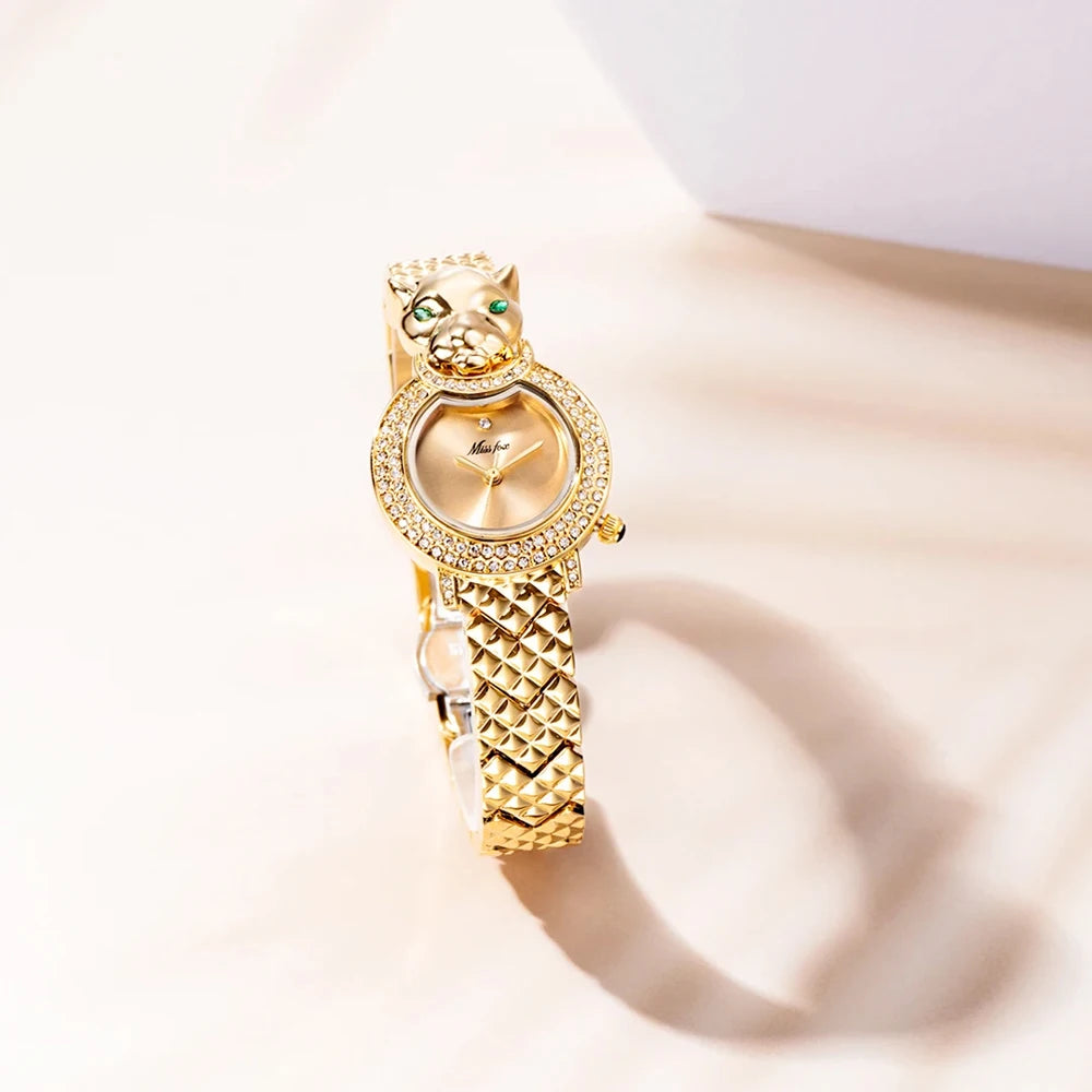 Wristwatch Leopard Print 3D Bling Diamond Dial Alloy Case Quartz Movement Casual Style