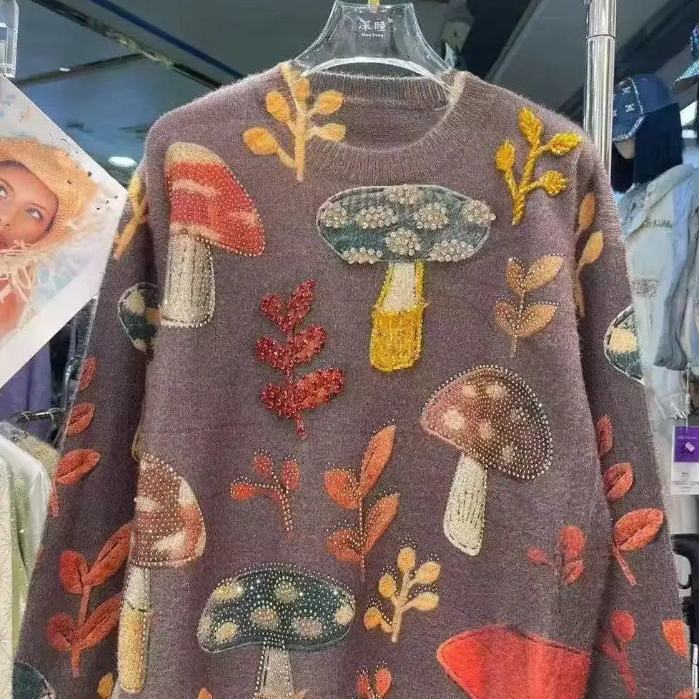 Autumn Winter 2025 Crystal Diamonds Stitch Thick Warm Sweater for Women's Trend Knit Top Outwears Knitwear Pullover pulls femme