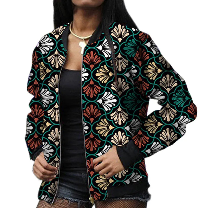 Stylish Elastic Waist African Print Jacket for Women