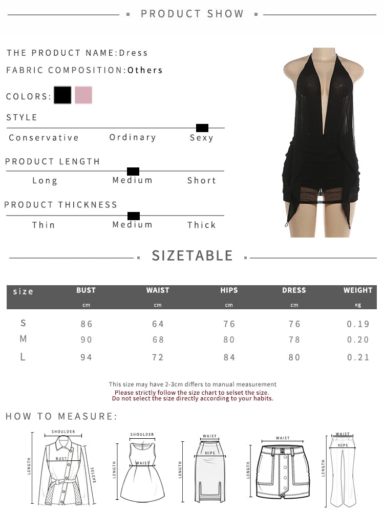 Backless Halter Ruched Deep V Neck Dress for Women