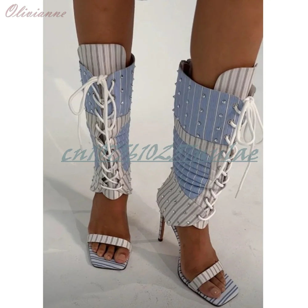 Glitter Strappy Lace Up Boots