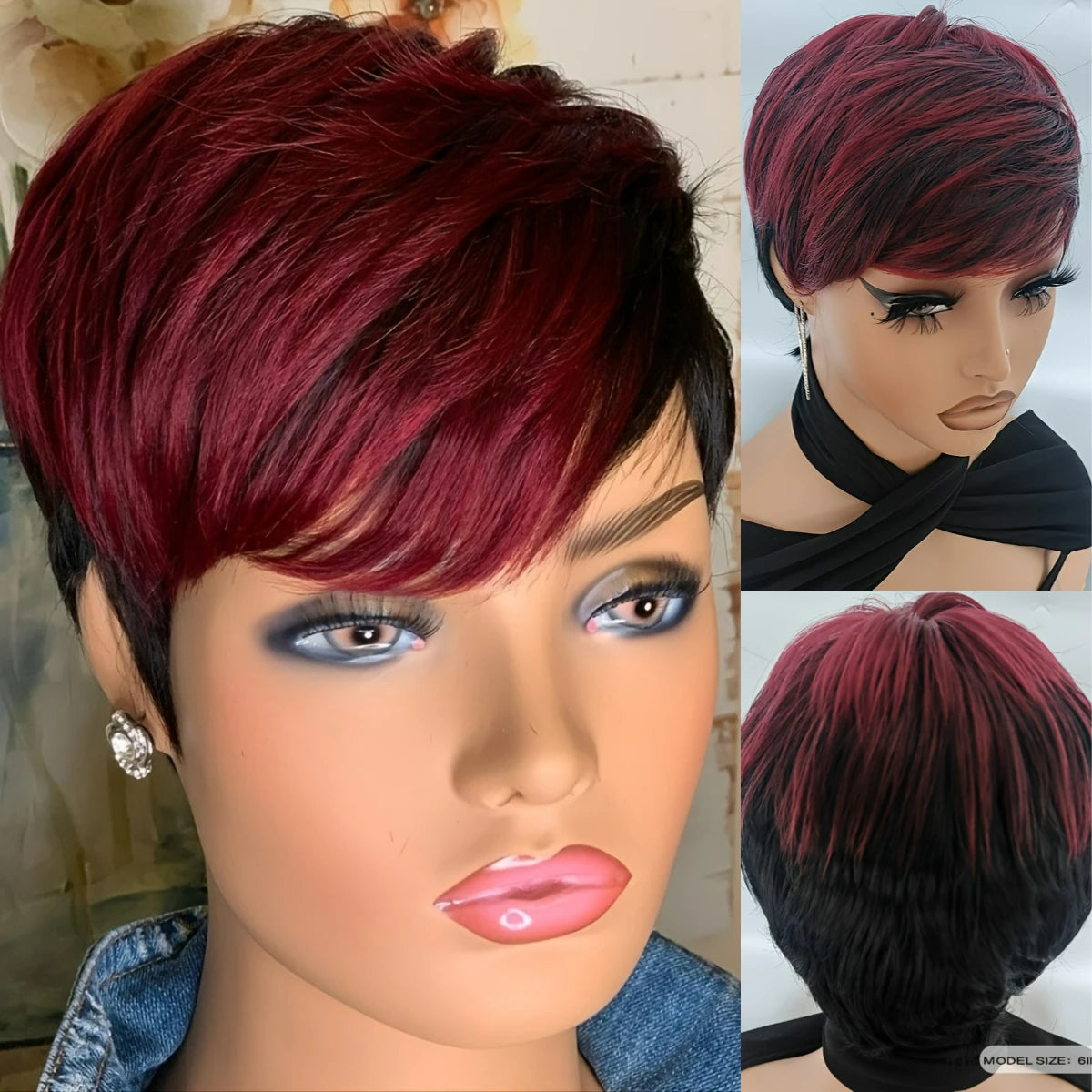 Heat Resistant Short Straight Synthetic Wig With Bangs For Women