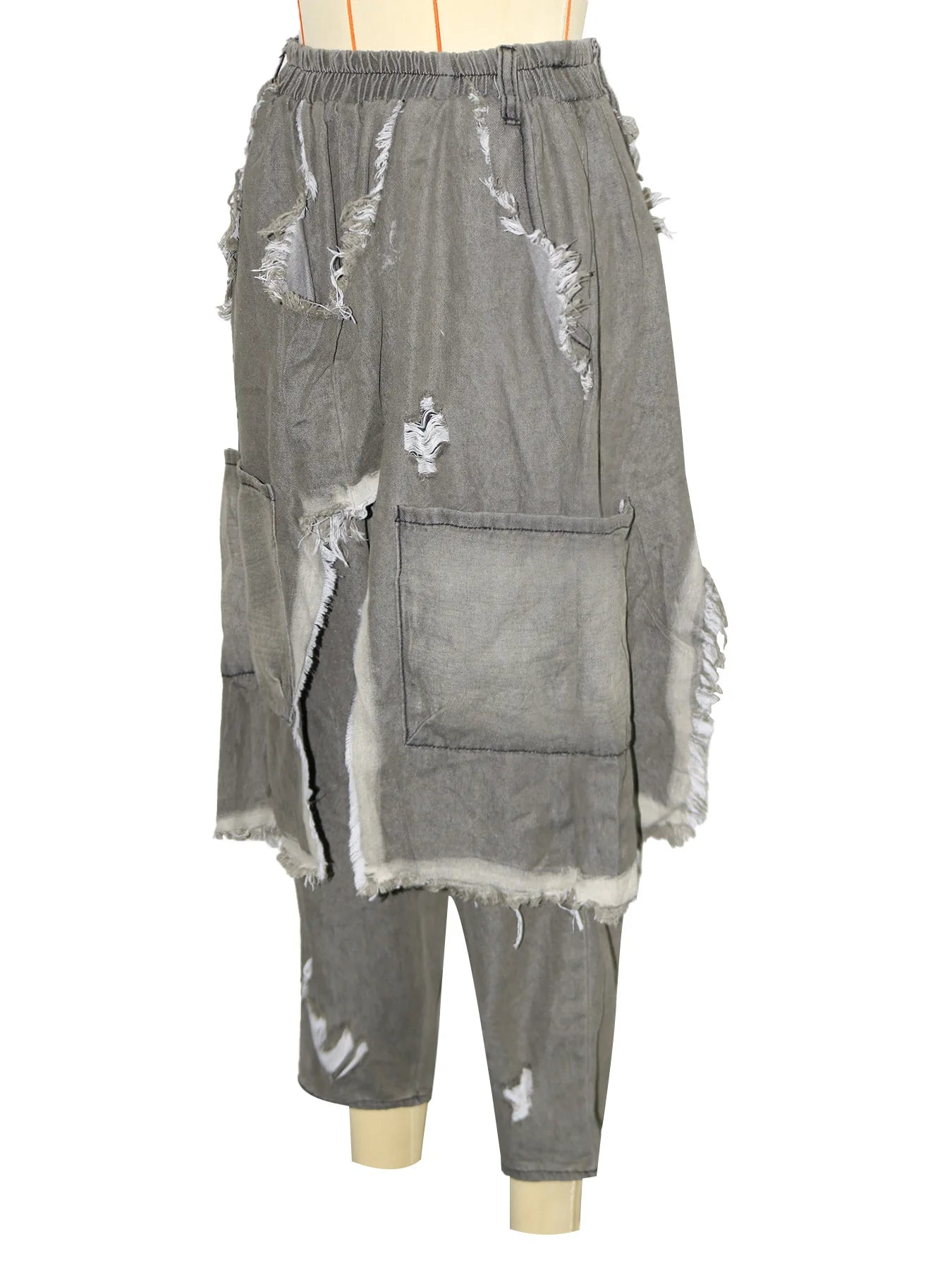Drawstring Tie Dye Camouflage Ripped Harem Pants for Women